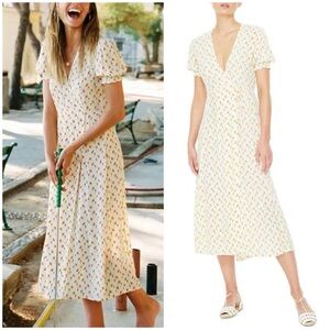Faithfull The Brand Hana Wrap Dress Floral yellow Dress Size M